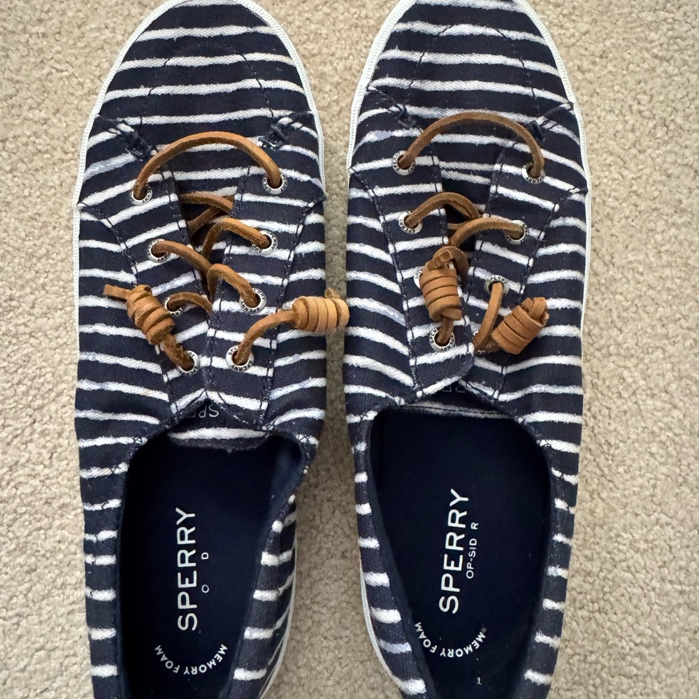 Sperry Navy and White Striped Sneakers